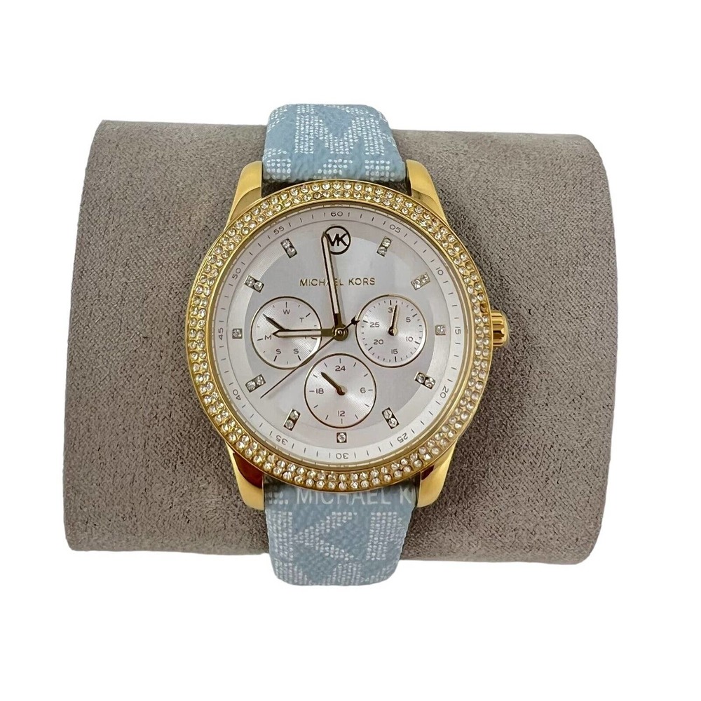 Michael Kors Tibby Women Gold Tone Chronograph Blue Strap 40mm Watch MK2965 $275